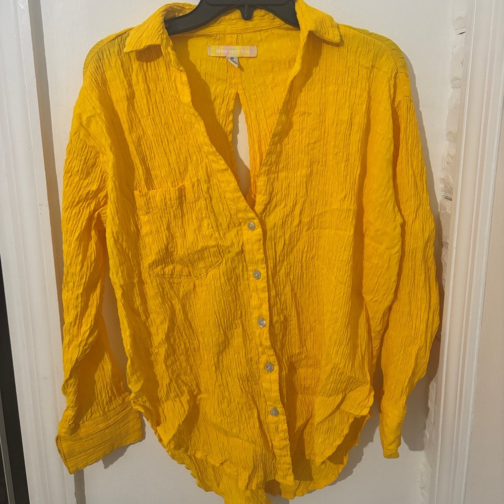 Urban Outfitters Yellow Crimped Button Down Shirt